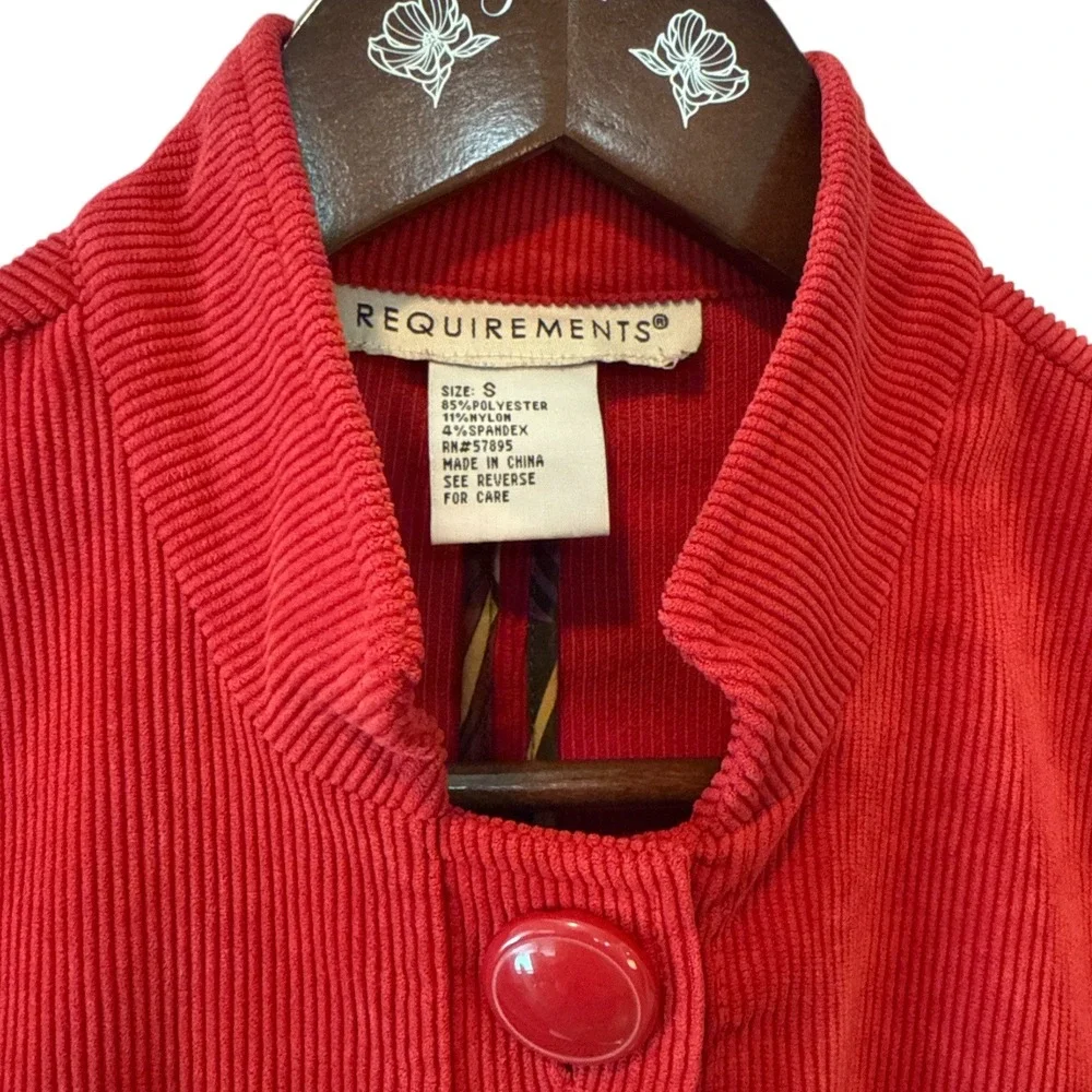 REQUIREMENTS Red Corduroy Blazer Women 3/4 Sleeve‎ Sz S Coastal Cowboy Vibrant